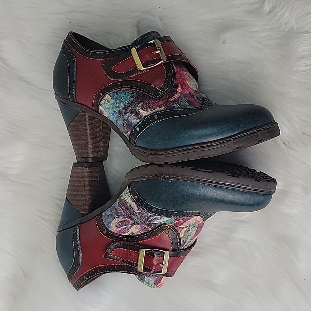 CRAZYCATZ Victorian Boho Floral Hand Painted Oxford Chunky‎ Bootie Block Heels 8 - Picture 6 of 13